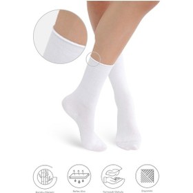 Resim Saysez Bambu Kadın Lastiksiz Beyaz Soket Dikişsiz Premium Çorap 3'lü Pkt Beyaz 