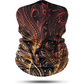 Resim Dair Aksesuar Altın Yaprak Desenli Motosiklet Boyunluk Bandana 