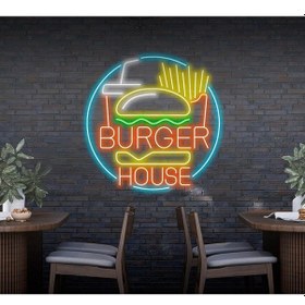 Resim Burger House Yazılı Ve Şekilli Neon Tabela Turuncu 
