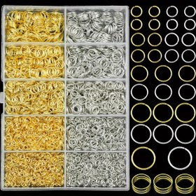 Resim Altın ve Gümüş Renkli O-ring Bağlantı Parçaları, Paslanmaz Çelik Açık Halkalar - Bilezik, Küpe ve Kolye Yapımı için DIY Takı Seti 