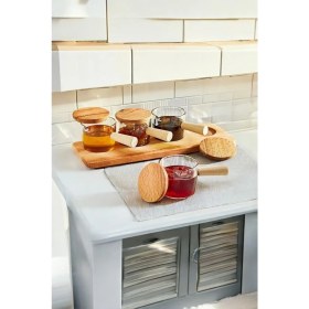 Resim Mithra Life 4 Adet Ahşap Saplı Standlı Mika Şeffaf Sunumluk Sosluk Reçellik Çerezlik MIT1152 
