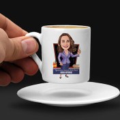 Resim Mor Elbiseli Kadın Öğretmen Karikatürlü Kahve Fincanı 