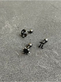 Resim 316 L Cerrahi Çelik Piercing Kıkırdak Helix Tragus Conch Figürlü Piercing Altın - Beyaz - Siyah 