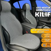 Resim Koltuk Kılıfı Minder Çizgili Füme Beyaz 2+1 Ön Arka Set 