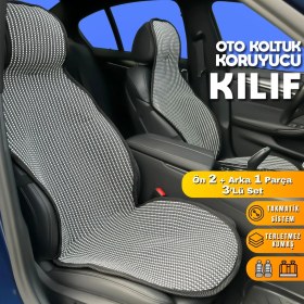 Resim Koltuk Kılıfı Minder Çizgili Füme Beyaz 2+1 Ön Arka Set 