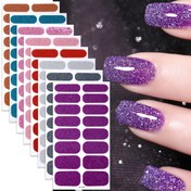Resim 8 Levha Glitter Tam Kaplama Tırnak Sarımları Etiketleri, Bahar ve Yaz, Mor Tırnak Tam Sarımlar, Kadınlar ve Kızlar için Uygun Kendinden Yapışkanlı Tırnak Etiketleri, Tırnak Sanatı Ev Salonu DIY Tırnak Malzemeleri, Fantazi Teması, Parıltılı Bitiş, Tek Kullanımlık, Süper Kalite, Kokusuz 