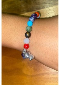 Resim Çin Takvimi Burçları Çharm 7 Çakra Doğal Taş Bileklik Hand Made El İşi Feng Shui Ejderha Yılı Koruyucu Hayvan Monkey Maymun Objeli Çok Renkli 