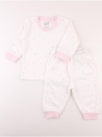 Resim Mini Ropa Kız Bebek Çocuk Pijama Takımı 0 - 6 Yaş Pembe Yıldızlı 