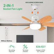 Resim E27/E26 Ayarlanabilir LED Akıllı Tavan Fanı Ile Işık Ve Uzaktan Kumanda, 3 Hızlı Ahşap Desen, Kolay Kurulum, Kablolama Gerektirmez - Yatak Odası, Mutfak, Oturma Odası, Balkon, Yatak Odası Tavan Fanları Için İdeal 