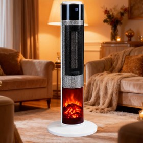 Resim Hoogar German HG-WHIO White Oval Seri OLED Şömineli Ekran Dijital Kule Tipi Seramik Fanlı Isıtıcı 