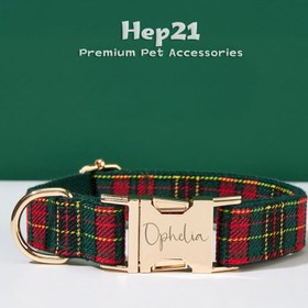 Resim Dog Collar Named Plaid Collar 500290 - Leash + Bow Tie + Leash Rope / M 