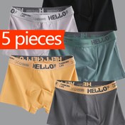 Resim 5'li HEELO Erkek Boxer Külot Seti - Nefes Alabilir, Esnek Polyester-Spandeks Karışımı, "HELLO" Bel Bandı, Çeşitli Renkler, Spor ve Fitness İçin İdeal 