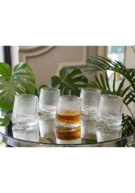 Resim Elta Collection 6 Lı Kristal Desenli Döner Tabanlı Eğimli Viski Bardak Seti Şeffaf Cam Lux Tasarım Seffaf 
