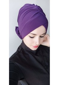 Resim Kadın Tesettür Bone Fiyonklu Mor Mor 