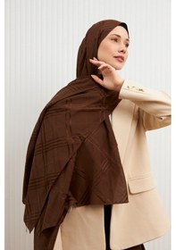 Resim Mirsoy Scarf Aura Desen Pamuk Jakar Şal Acı Kahve 