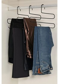 Resim Siyah 5 Bölmeli Metal Elbise Ve Pantolon Askısı - Giysi Eşarp Fular Düzenleyici Askı Siyah 