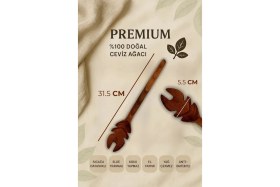 Resim 4'lü %100 Doğal Çizme Yapmaz Ceviz Ağacı Ahşap Mutfak Seti – Spatula, Kaşık, Kevgir, Maşa 