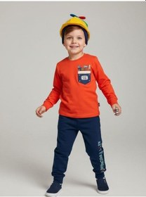 Resim Zekids Erkek Çocuk Pamuklu Baskılı Uzun Kollu Pijama Takımı-16839 Nar 