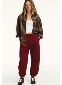 Resim Üç İplik Paça Lastik Çimalı Eşofman Altı Bordo 