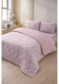 Resim Kapitoneli Çift Kişilik Desenli Pike - Yatak Örtüsü Takımı 200x230 Cm - 2 Adet Yastık Kılıflı Lila 