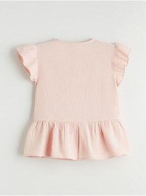 Resim LC Waikiki M&B Collection Pembe V Yaka Fırfır Detaylı Müslin Kız Çocuk Gömlek 