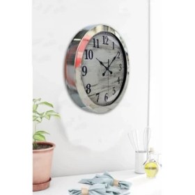 Resim Bahat Krom Çerçeveli Salon Ofis Duvar Saati 36 cm 