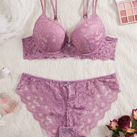 Resim Kadınlar için Çiçekli Dantel Katmanlı Sütyen ve Üçgen Düşük Bel Külot Takımı - Şık, Rahat ve Seksi 