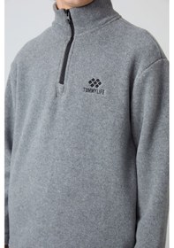 Resim Tommylife Tommy Life Gri Melanj Kalın Yumuşak Dokulu Standart Fit Nakışlı Polar Erkek Çocuk Sweatshirt - 11221 Gri Melanj 