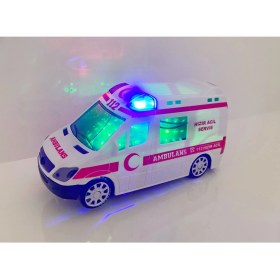 Resim Mavi Düşler 3D Işıklı Sesli Sirenli Pilli Oyuncak Ambulans Araba 112 Acil Kurtarma 