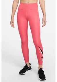 Resim Nike One Dri Fit Big Double Swoosh Leggings 7/8 Toparlayıcı 2 İç Cepli Koyu Pembe Tayt Pembe 