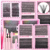 Resim 600 & 800 Adet Kirpik Demeti Kit – D Kıvrım 9-16mm Doğal Hacimli Tekli Takma Kirpikler, Yapıştırıcı, Cımbız ve Fırça ile Evde Kullanım İçin Süper Set 