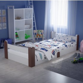 Resim Tuliplife Montessori Karyola Beyaz Rustik Ceviz 90x190 Yatak Uyumlu Oval Kesim Çocuk Yatağı 