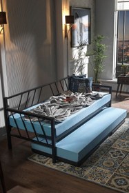 Resim Unimet Glory Yavrulu Daybed Tek-çift Kişilik Sedir Metal Karyola Yatak Seti Siyah 