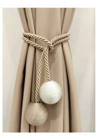 Resim İki Toplu Yan Bağlama Fon Perde Toplama Aparatı Vizon - Krem 