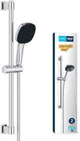 Resim GROHE Vitalio Comfort 110 Sürgülü Duş Seti, 110mm Kare 2 Akışlı El Duşu, 600mm Sürgülü Ray, 1750mm Duş Hortumu, Duş Başlığı Seti, Krom, 26928001 