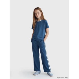 Resim LC Waikiki Lcw Kids Indigo Bisiklet Yaka Kız Çocuk Tişört ve Eşofman Altı 