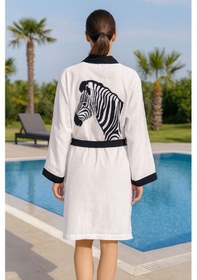 Resim Baskılı Müslin Kimono Bornoz Unisex %100 Pamuk Yumuşacık 2 Katlı Doğal Kumaş - Ztmbb10 Siyah 