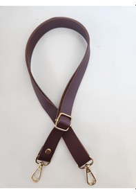 Resim Deri Ayarlı Çanta Askısı Uzunluk 120 Cm - En 2 Cm Gold Detaylı Koyukahverengi 
