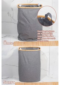 Resim Porsima Mio-101 Bambu Banyo Kirli Çamaşır Sepeti Banyo Düzenleyici Sepet 44x66 Cm Renkli 