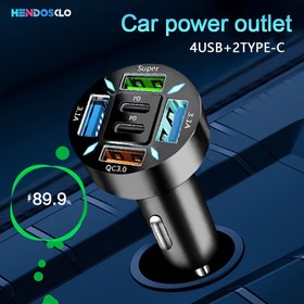 Resim 6’li Çoklu Port Araç Şarj Cihazı, 2 Type-C + 4 USB Hızlı Şarj, Çeşitli Cihazlarla Uyumlu, Etkili ve Hızlı Şarj, Şık Siyah Renk | 12-24V Modeller İçin Dayanıklı Silindirik Şarj Cihazı 