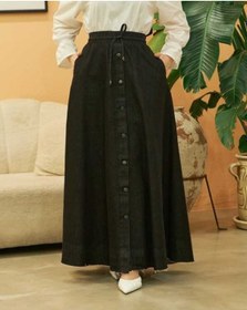 Resim 2215-denim Mevlana Düğmeli Etek Siyah Siyah 