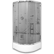 Resim ÖZELDUS Özelduş 90*90 Cm Desenli Oval Cam Duşakabin Teknesiz 