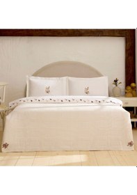 Resim Karaca Home Romına Nakışlı Çift Kişilik Triko Battaniye Ekru Ekru 