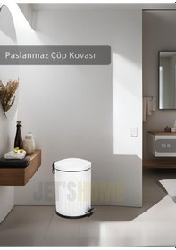 Resim Jet's Home Pedallı Banyo Çöp Kovası Paslanmaz 12 Lt Mutfak Çöp Kutusu Beyaz Beyaz 
