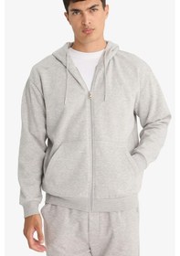 Resim Defacto - Relax Fit Kapüşonlu İçi Yumuşak Tüylü Basic Düz Cepli Kalın Fermuarlı Sweatshirt D7599AX25SP Gri 