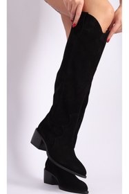 Resim Mariolucci Kadın Kovboy Çizme Hakiki Deri Siyah Süet 