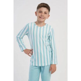 Resim Obje Erkek Çocuk Mavi Çizgili Marla Pijama Üstü 