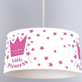 Resim instababyrooms Beyaz Küçük Prenses Tacı Desenli Çocuk Odası Dijital Baskılı Sarkıt Avize 