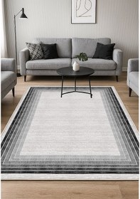 Resim Siyah Gri Dijital Baskı Salon Halısı Kaymaz Tabanlı Yıkanabilir Halı Yolluk 529 Gri 