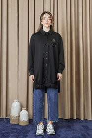 Resim Puane Kadın Ananas Nakışlı Çıtçıtlı Tunik - 10737TUN - BLACK 